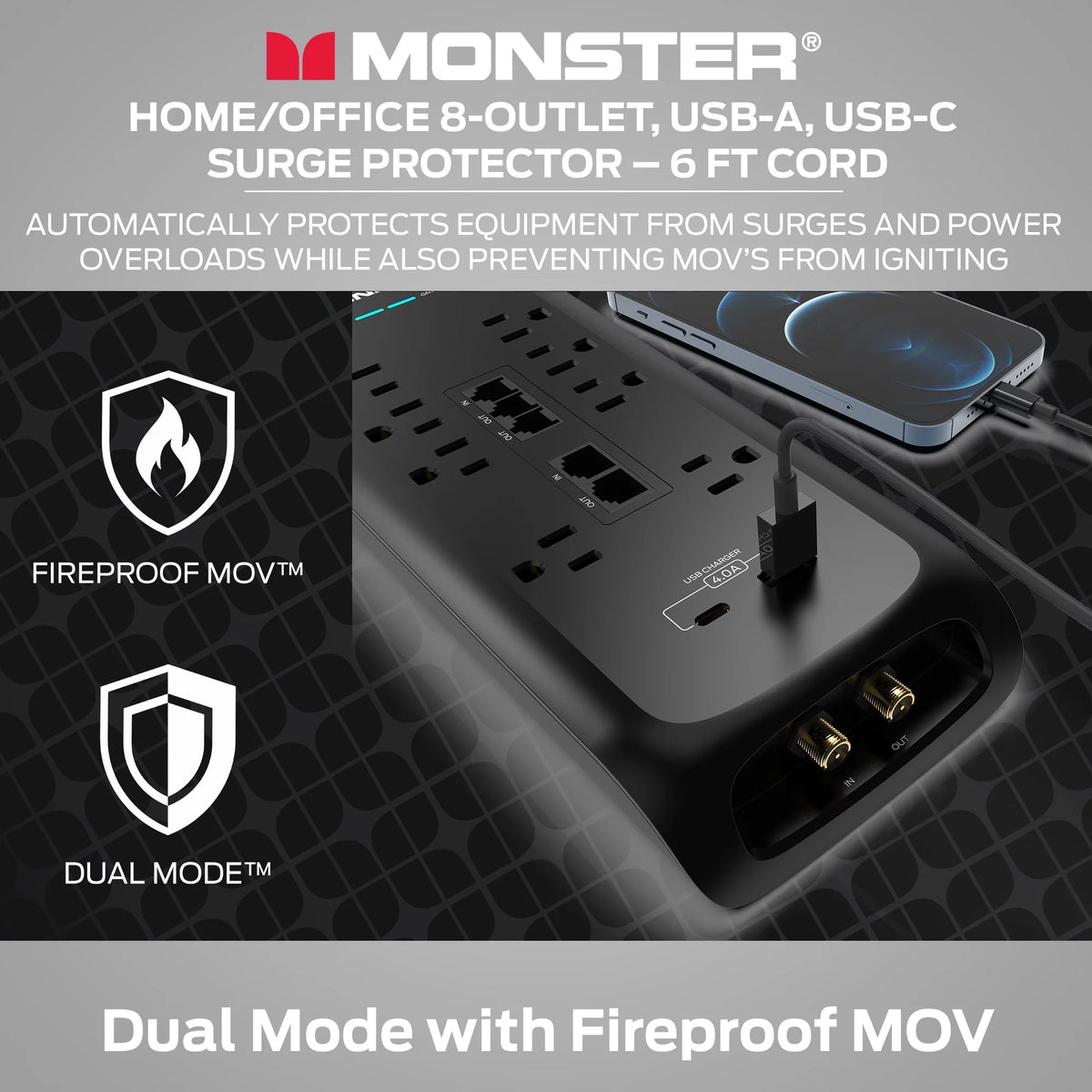 Black Heavy Duty Power Strip and Surge Protector T717