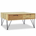 Coffee Table with 2 Storage Drawers Teak Wood Wrought Iron Legs U64634