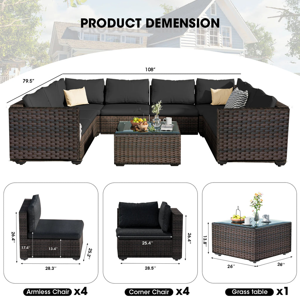 9 Pieces PE Wicker Rattan Outdoor Sofa Set G316100
