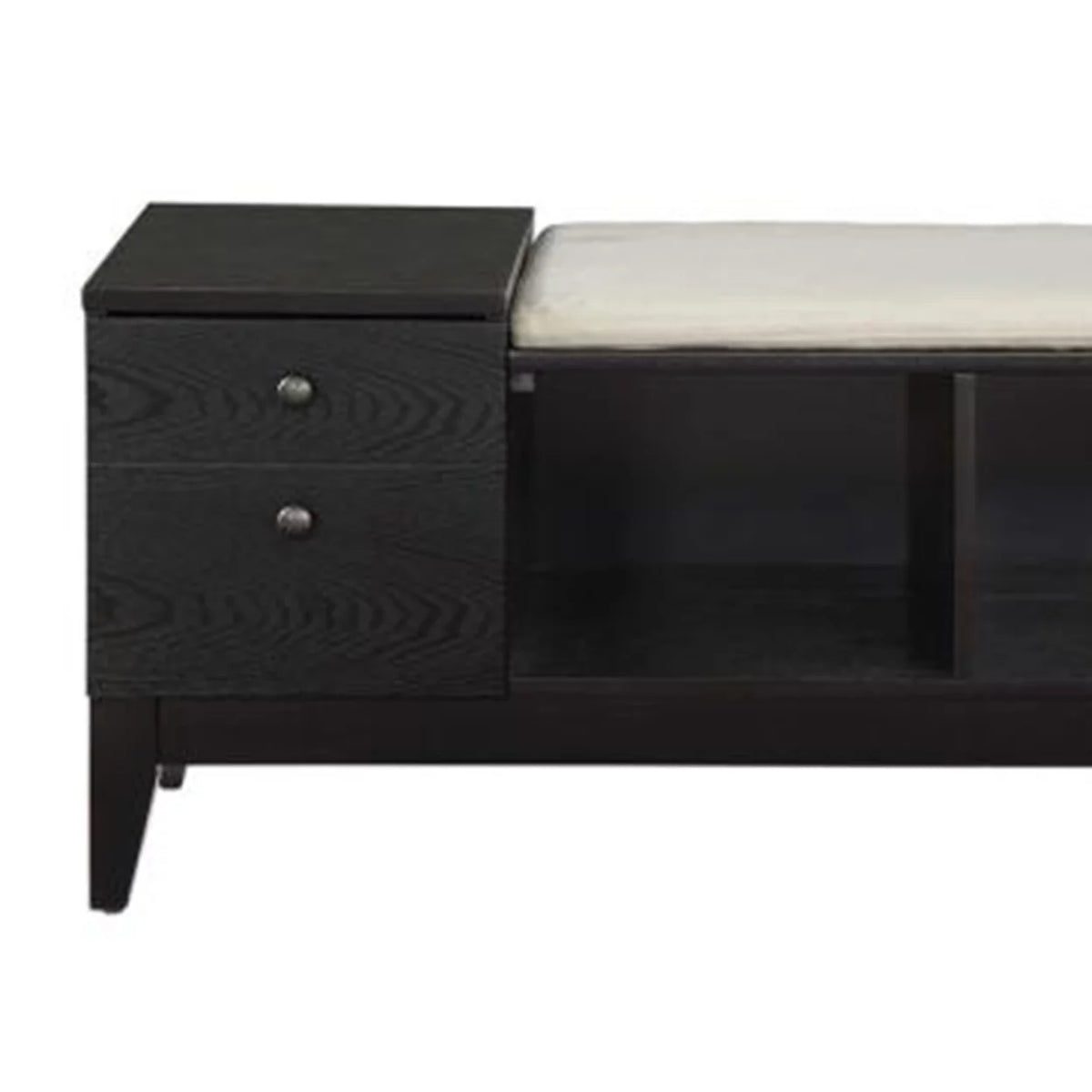 Black Wooden Storage Bench with Upholstered Seat Cushion C97369