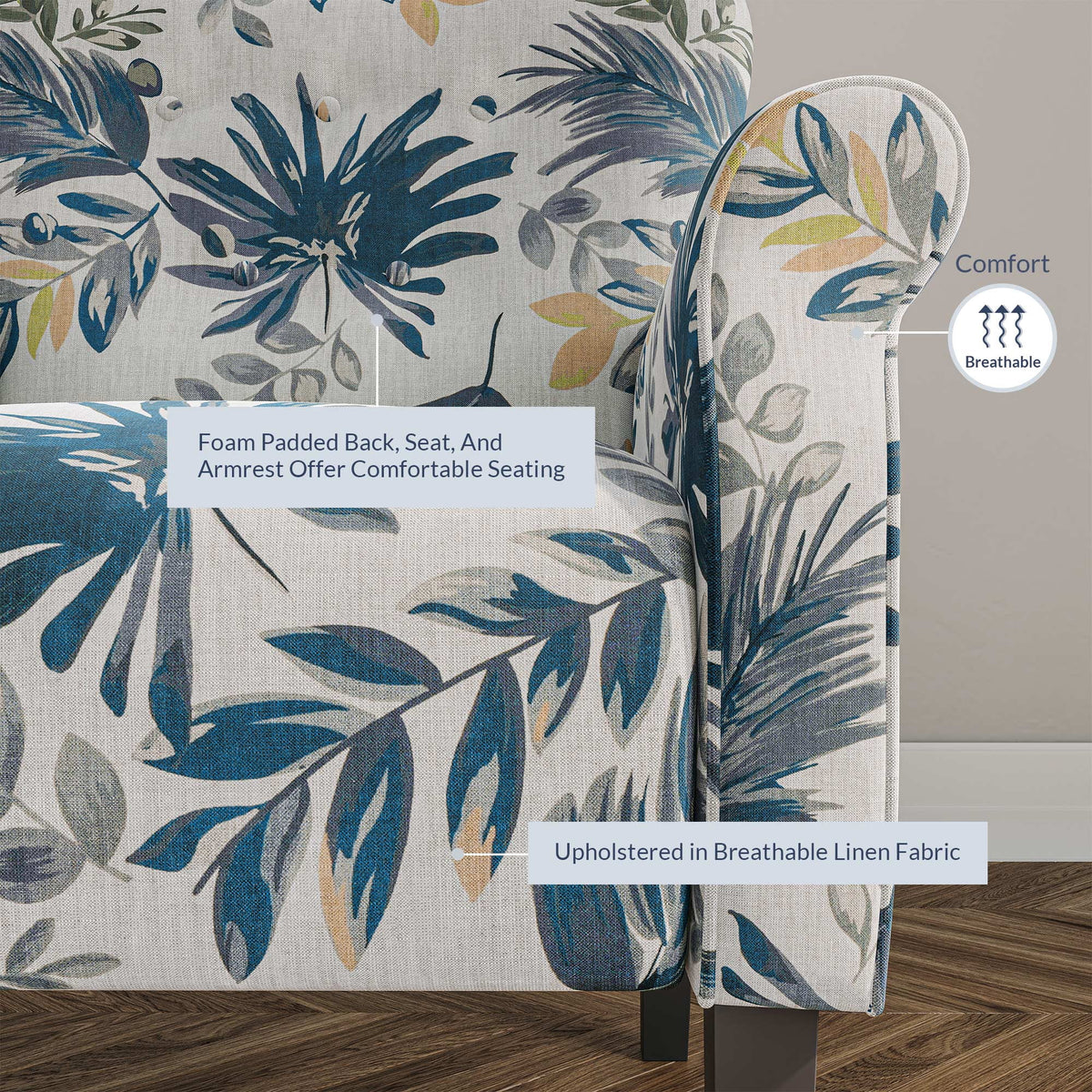 Blue Floral Accent Armchair E1459