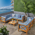 Teak Blue 8 Seater Wood Sectional Sofa Set with Coffee Table C129210