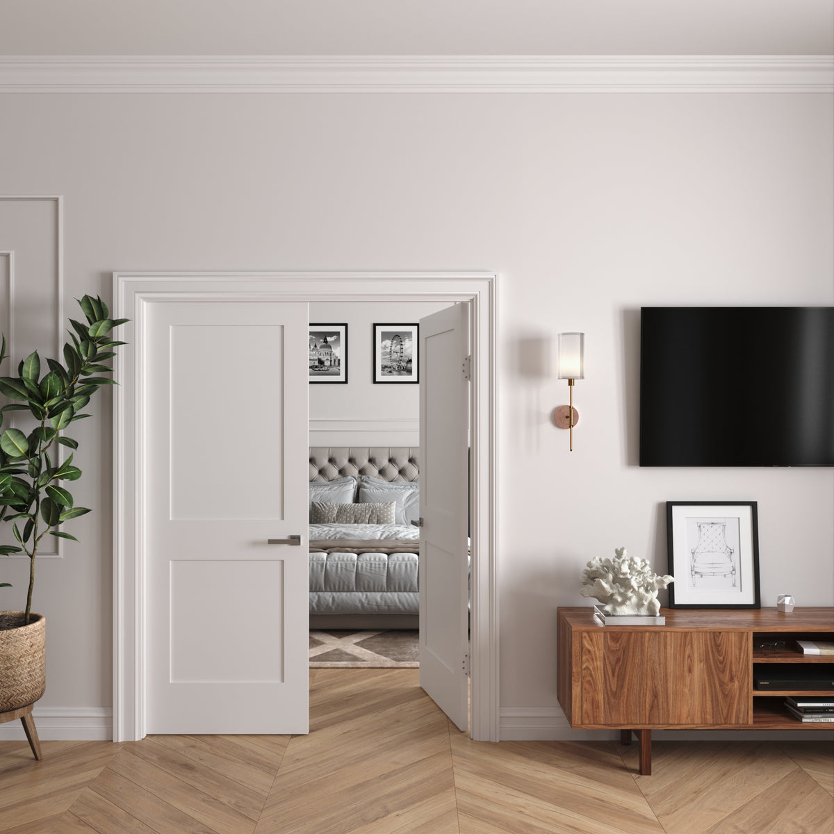 White Primed Double Prehung French Door with Black Hinges A30961
