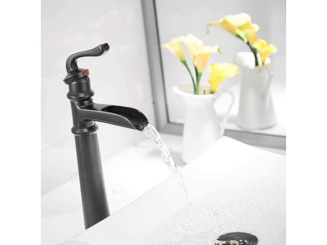 Tall Oil Rubbed Bronze Waterfall Vessel Sink Faucet with Pop Up Drain T877