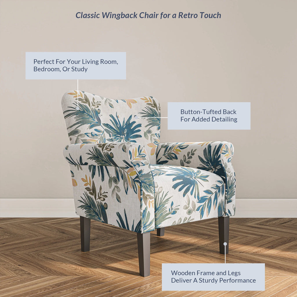 Blue Floral Accent Armchair E1459