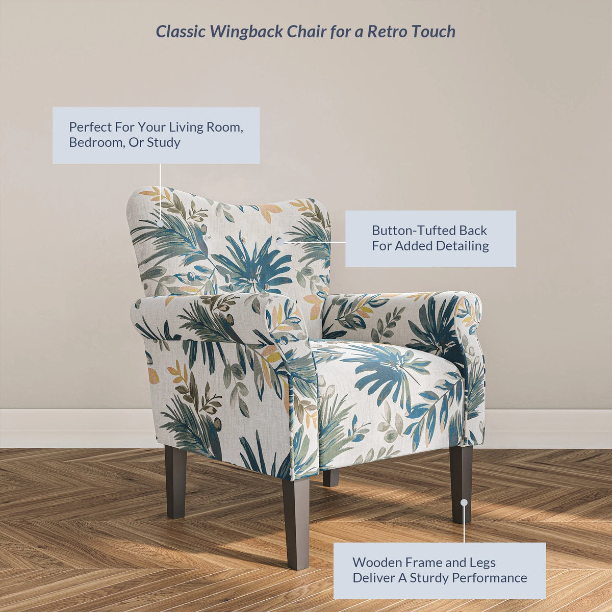 Blue Floral Accent Armchair E1459
