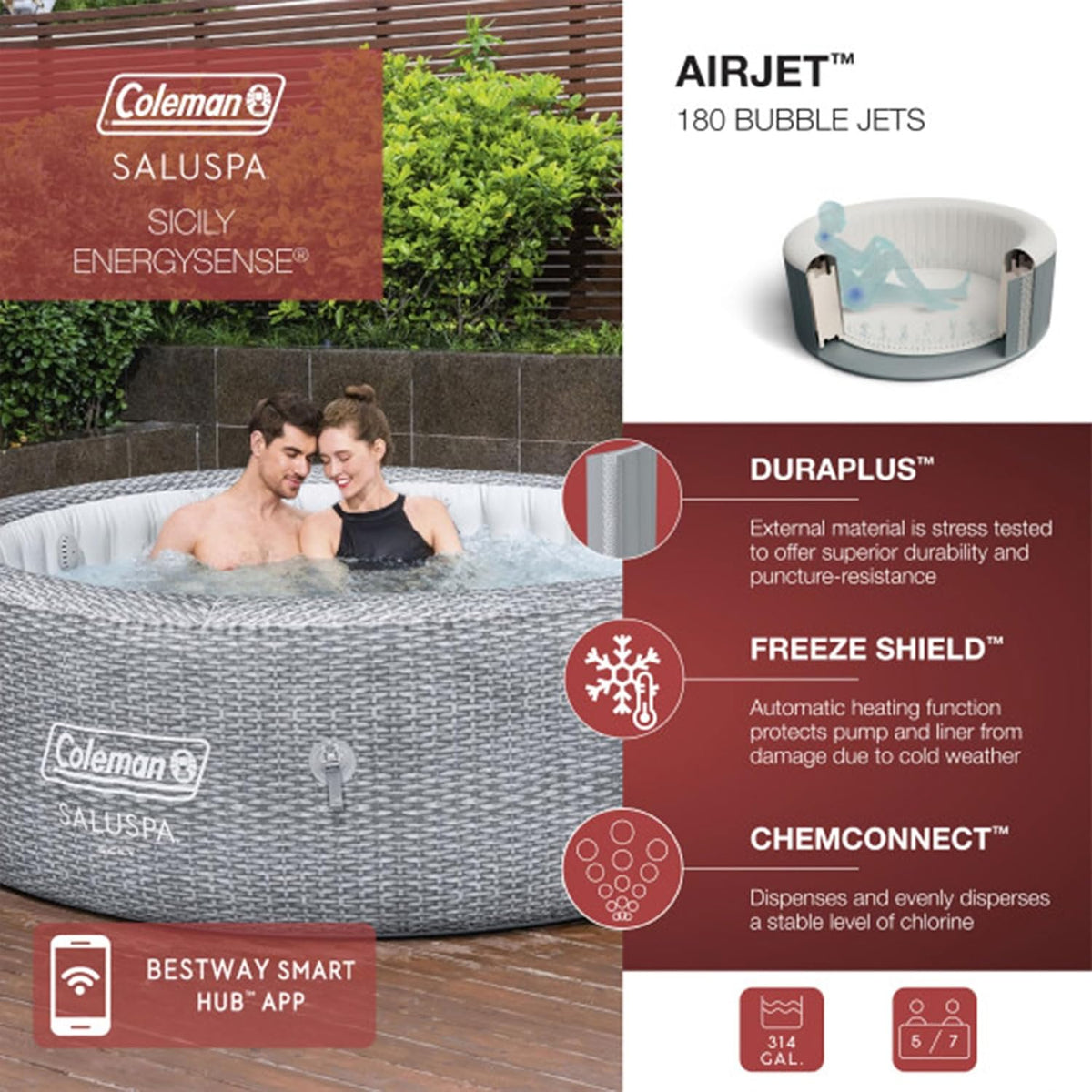 Inflatable Hot Tub with Seat and Headrest Pillows S279344