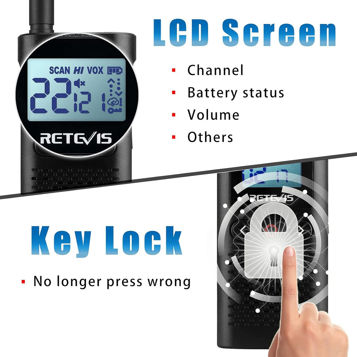 4 Pack Rechargeable Two Way Radio with Screen O7310
