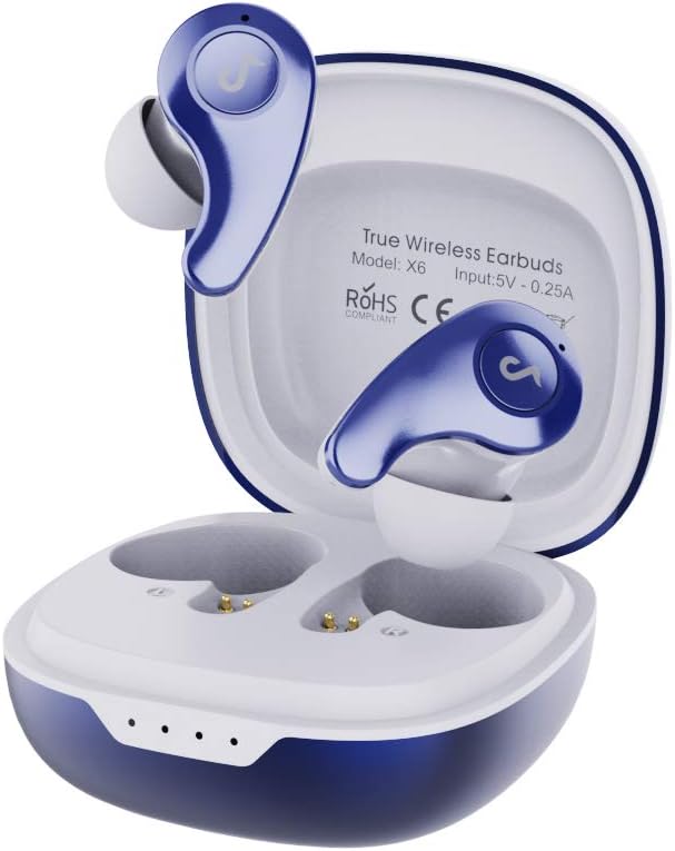 Blue Mini Wireless Earbuds with 4-Mic Environmental Noise Cancellation Waterproof Bluetooth Headphone Pack of 2 V33431