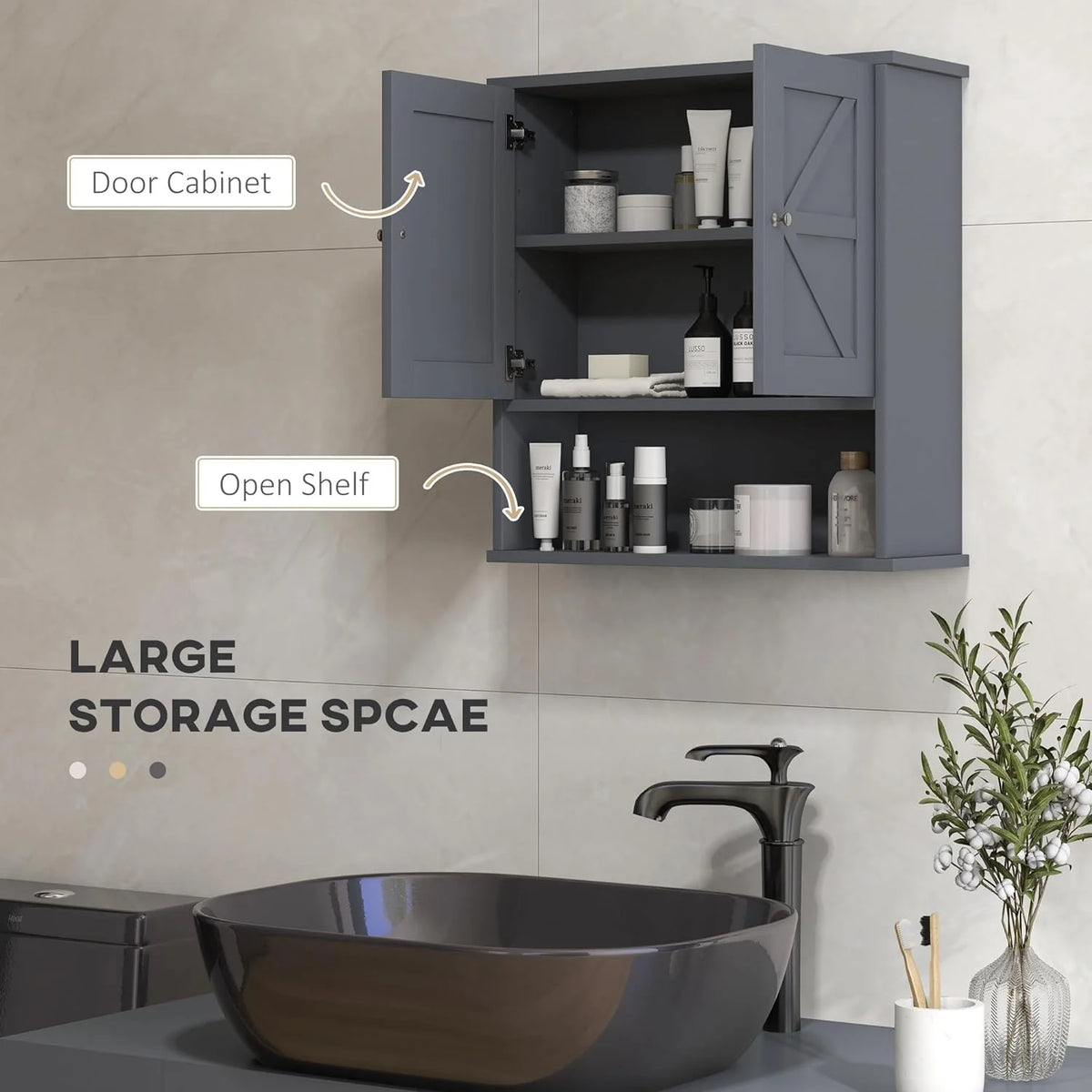 Gray Wall Mounted Bathroom Cabinet with Adjustable Shelf G569