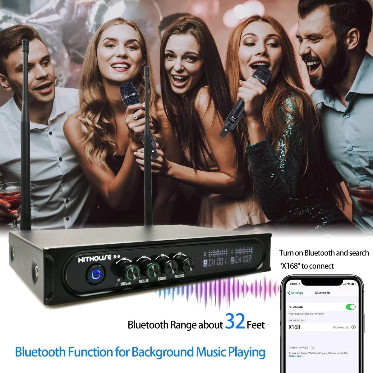 Rechargeable Wireless Microphone System with Bluetooth Receiver A155309