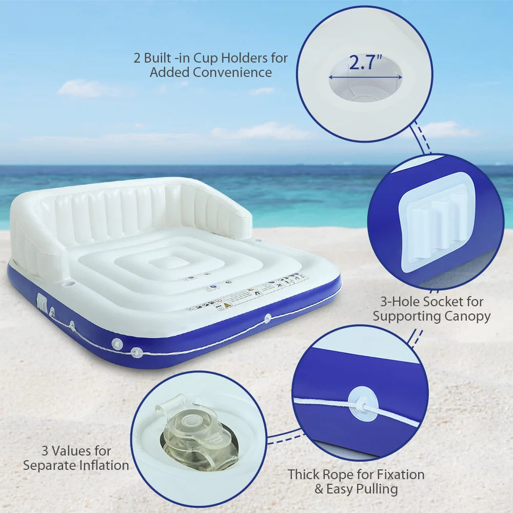 Inflatable Pool Float 2-3 Person with Canopy and Cup Holder L899091