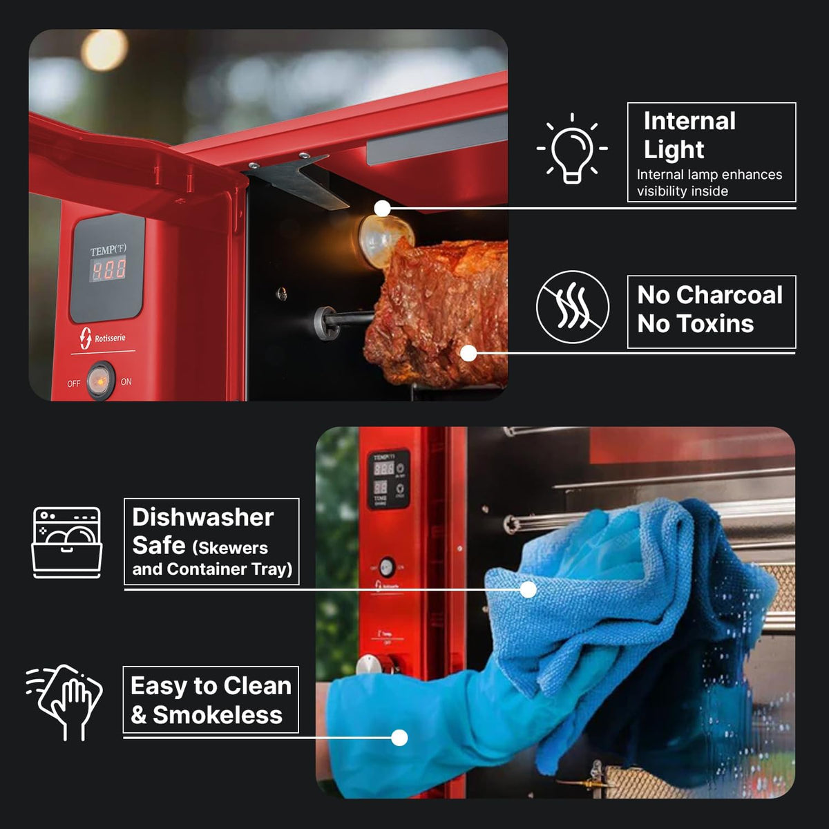 Gas Rotisserie Oven Grill Roaster with Auto Rotating Skewers P7407
