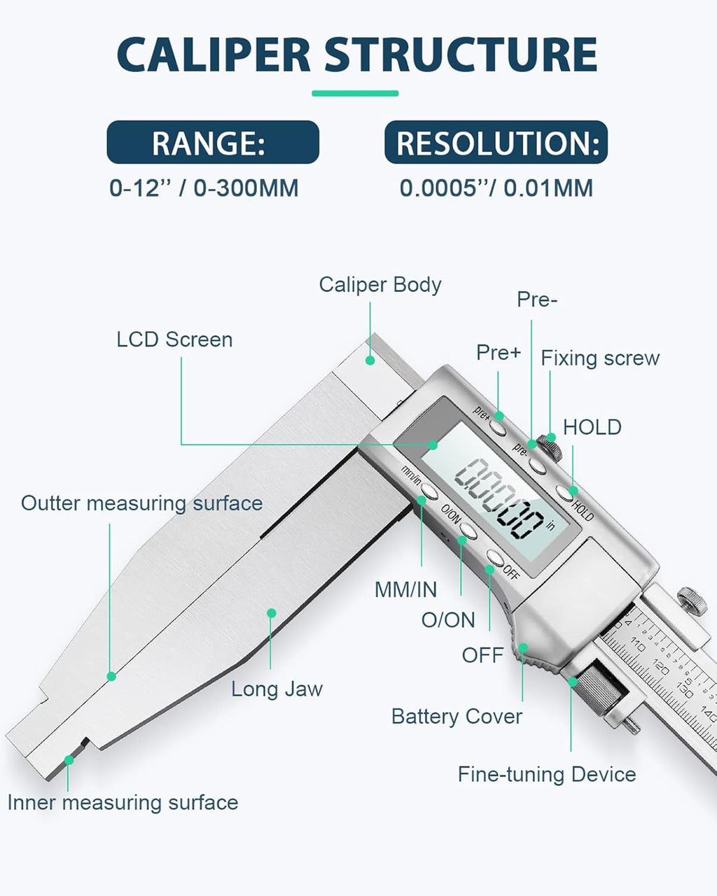 12 Inch Digital Caliper Measuring Tool N3893