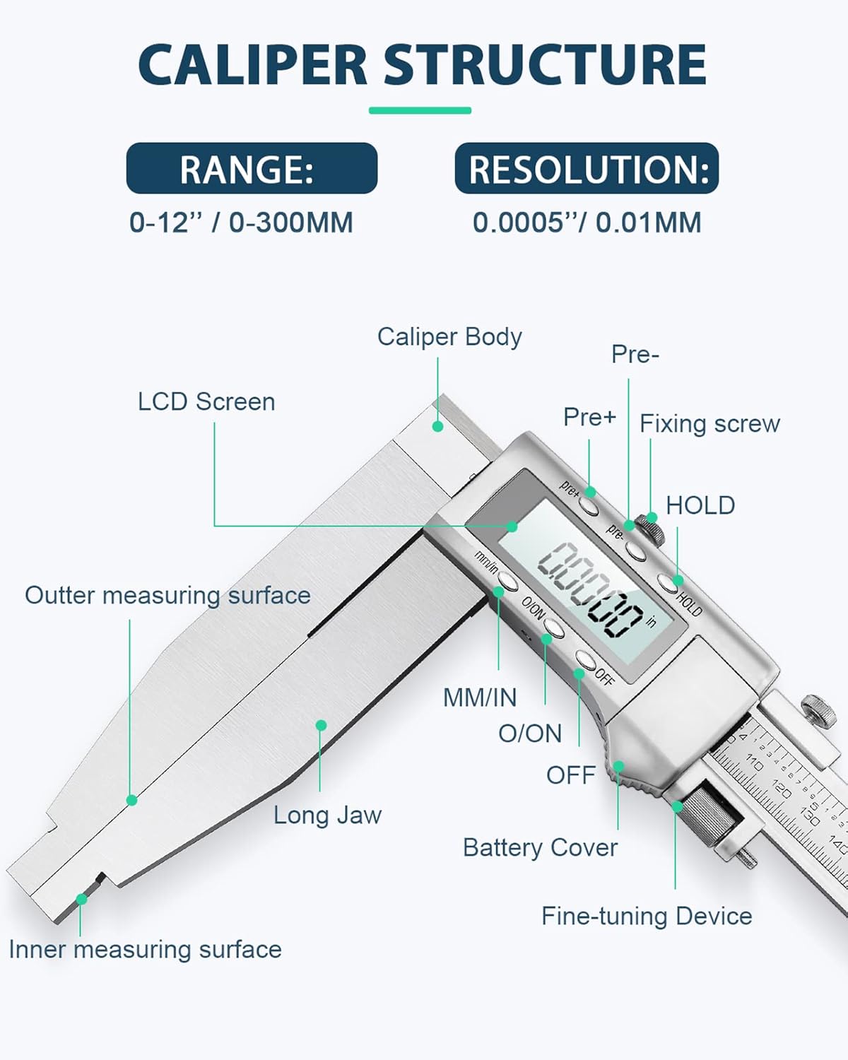 12 Inch Digital Caliper Measuring Tool N3893