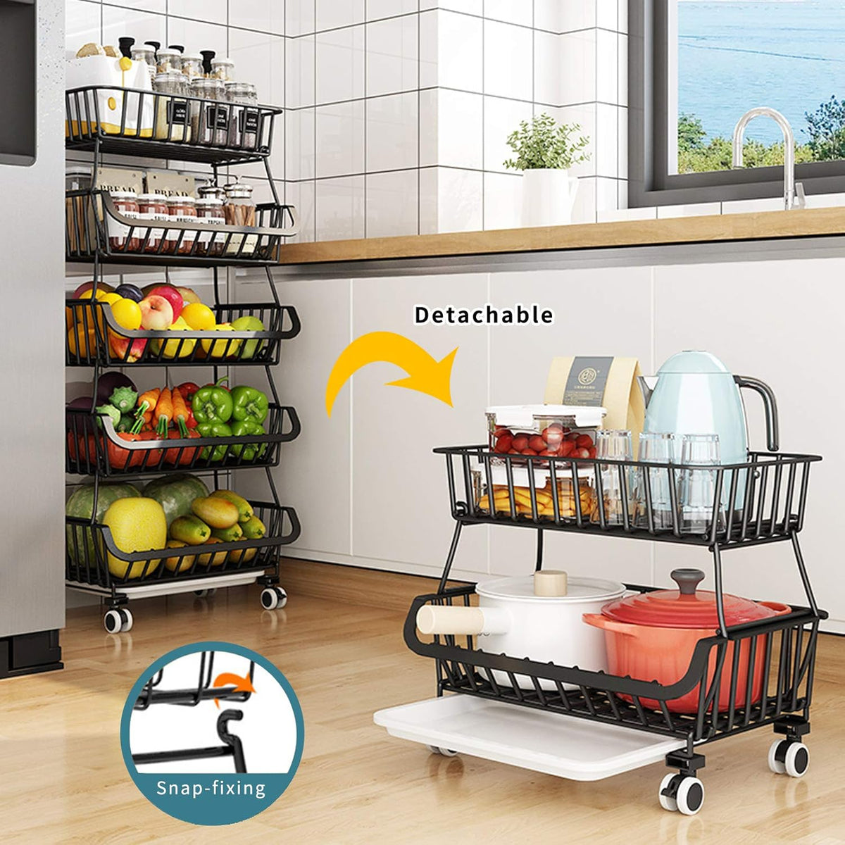Black Iron Wire Stackable Storage Baskets F9371