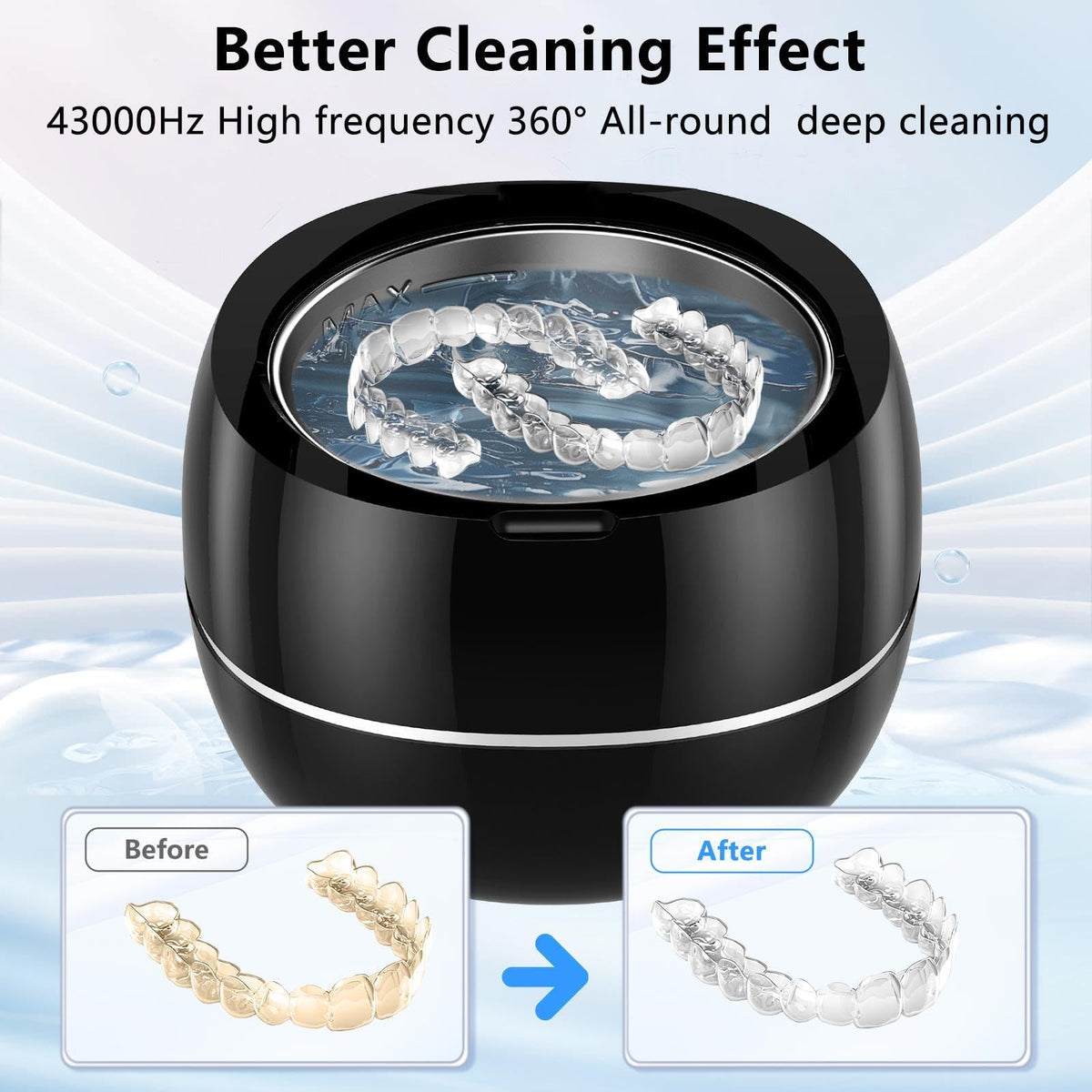 Black Ultrasonic Retainer Cleaner Machine, 30W, 43kHz E854