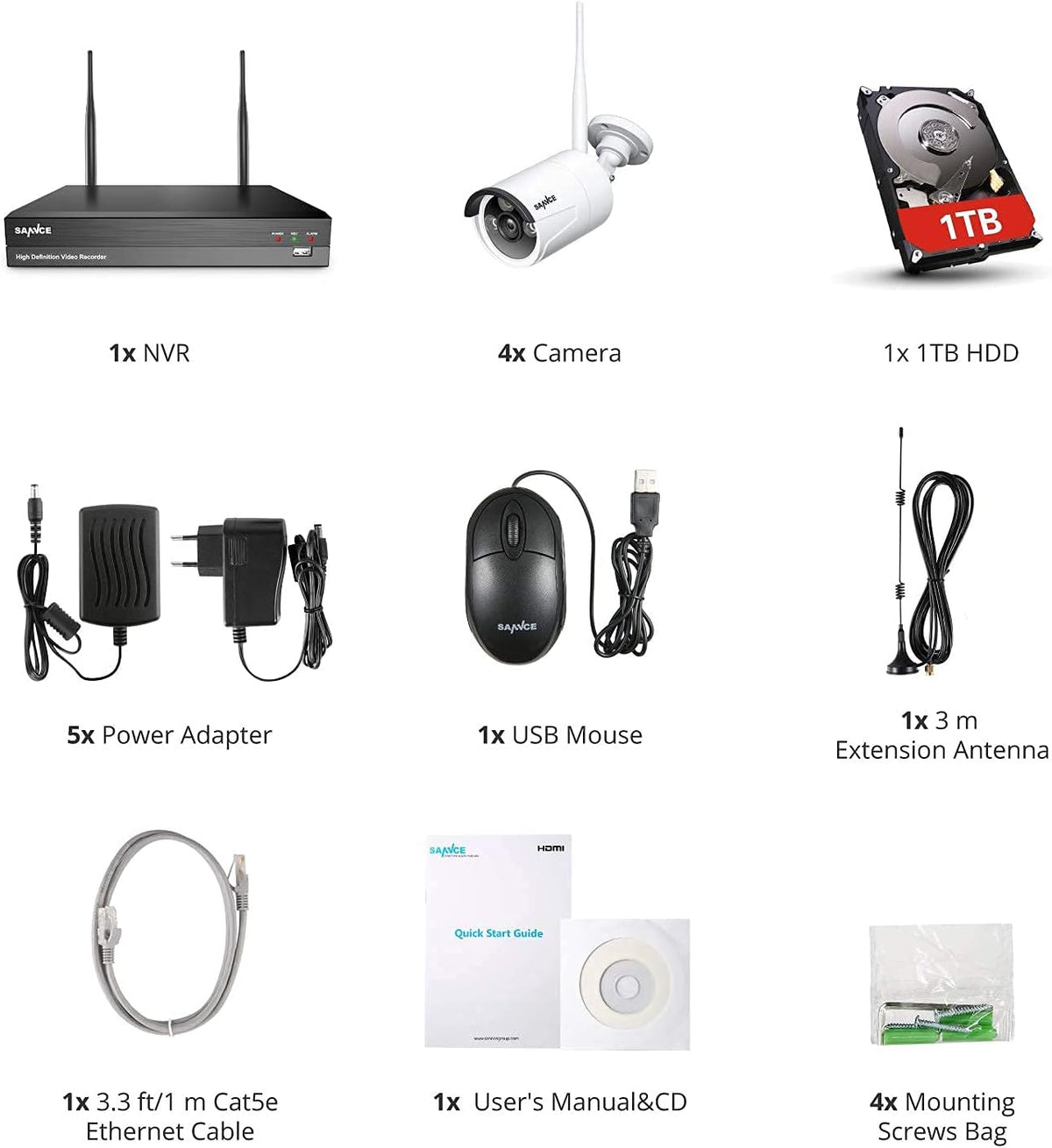 1080p 8 Channel Wireless Security Camera System with 4 Pcs Outdoor IP Cameras B6788