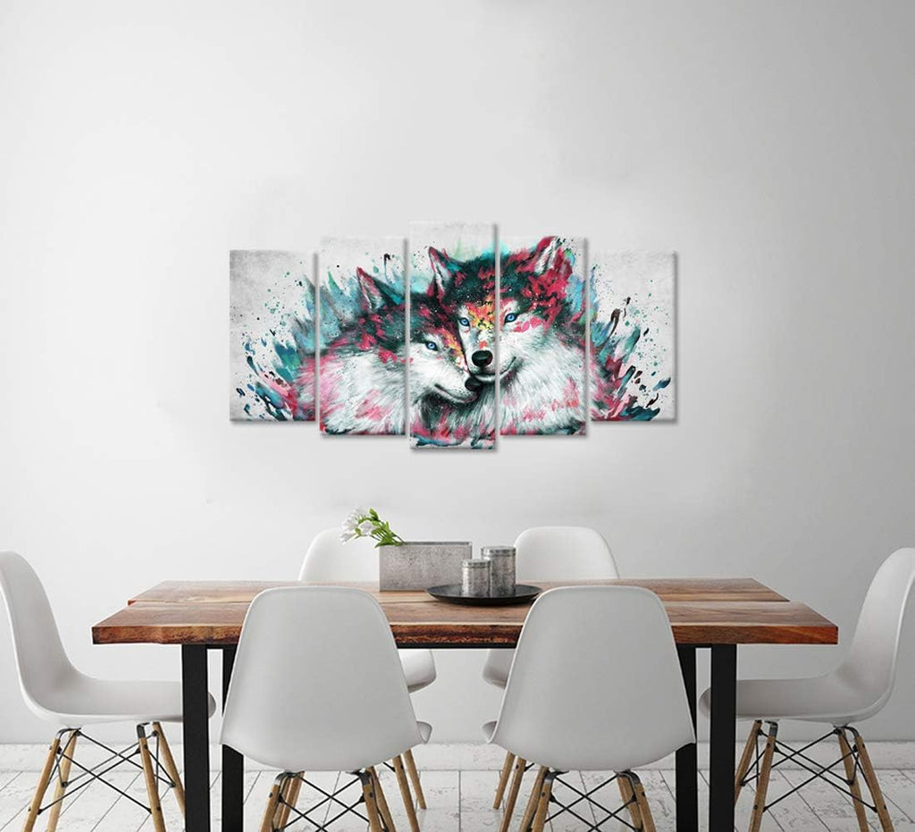 5 Pieces Black and White Wolf Canvas Wall Art S679879
