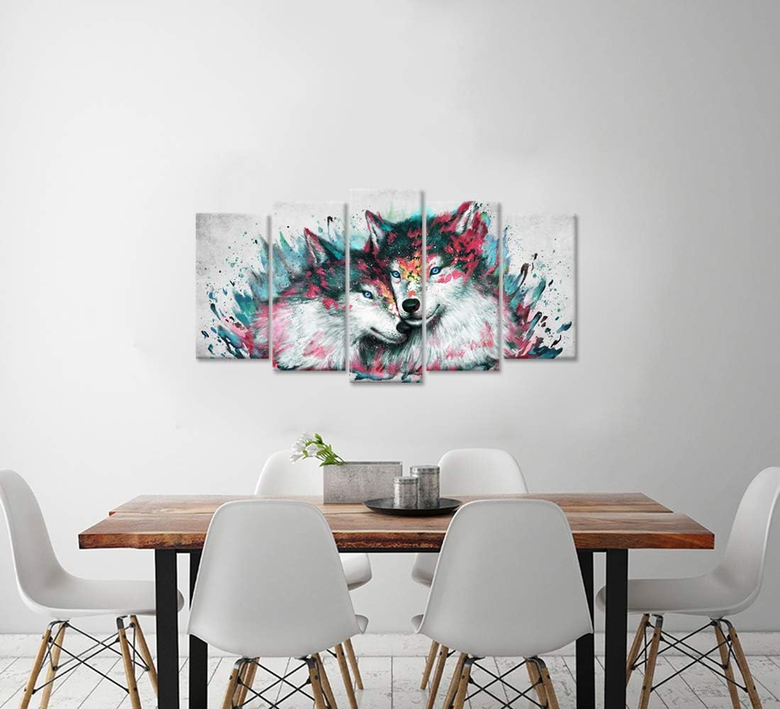 5 Pieces Black and White Wolf Canvas Wall Art S679879