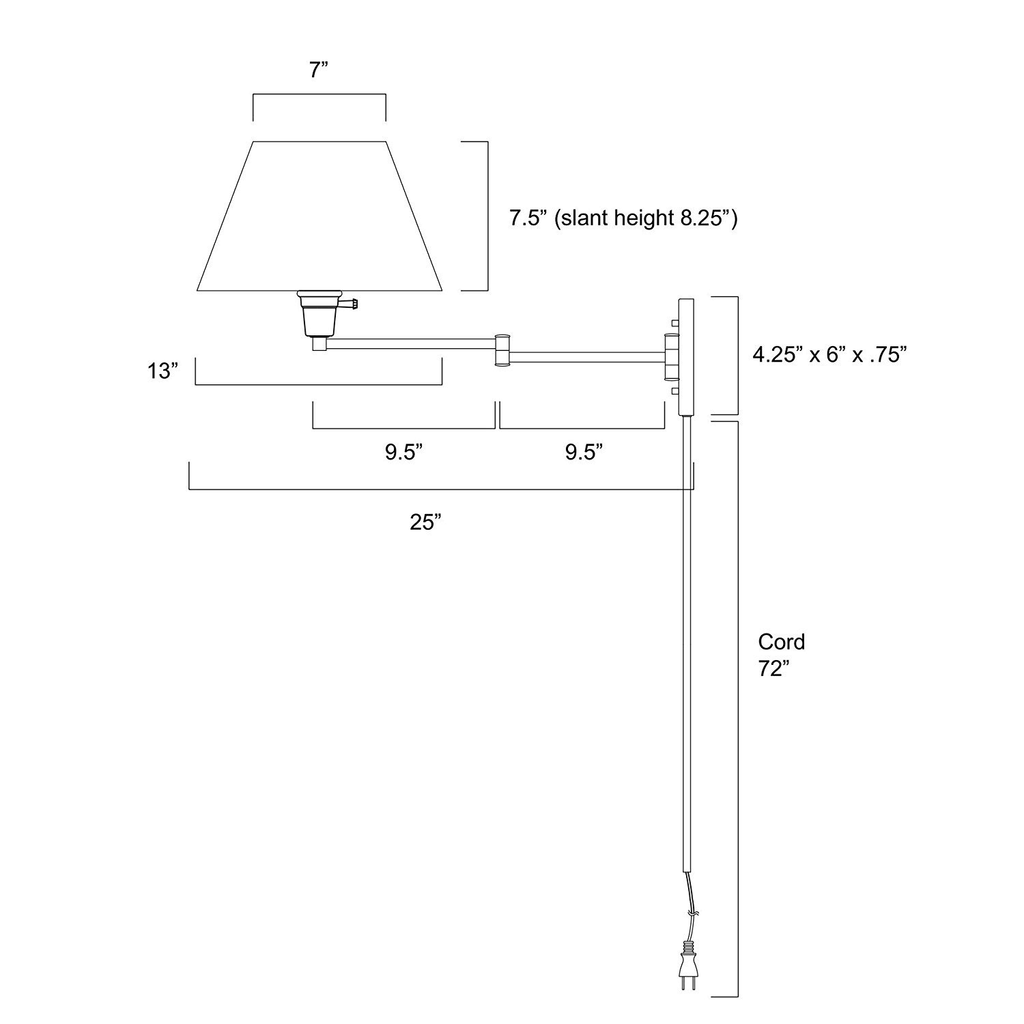 13 inch Swing Arm Wall Lamp with White Fabric Shade A151