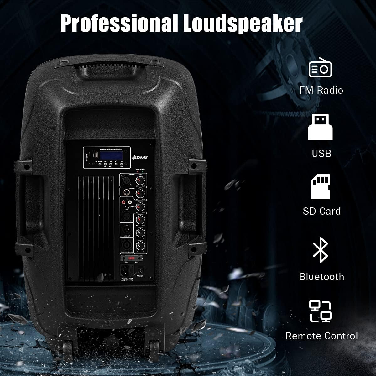 12 1600W Portable Dual Passive Active Speaker with 2 Speaker Stands H43886
