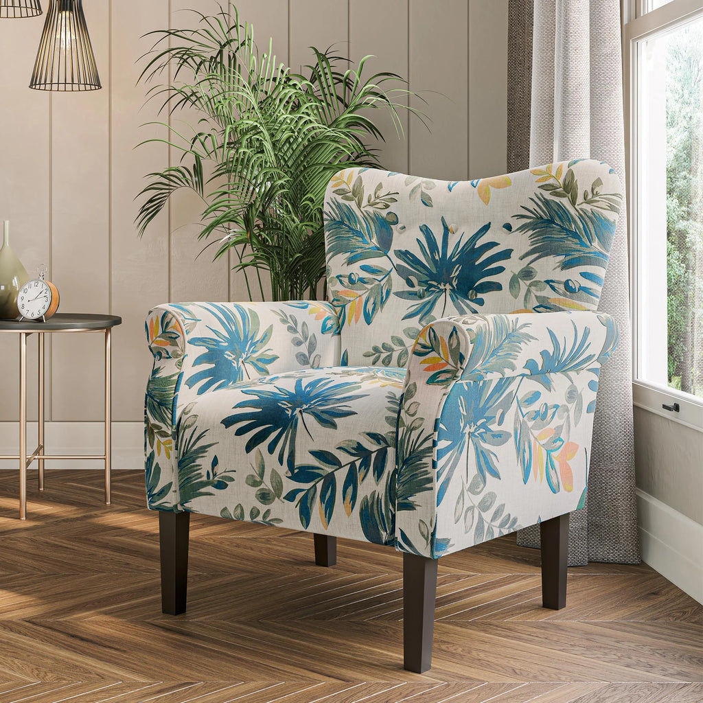 Blue Floral Accent Armchair E1459