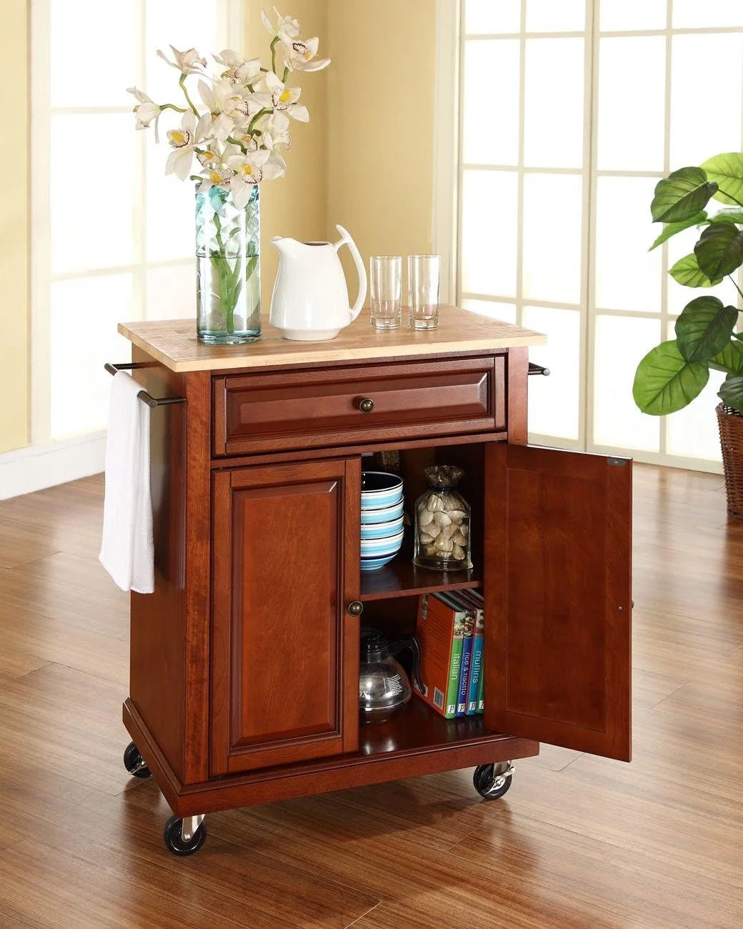 Compact Kitchen Island with Natural Wood Top Y777