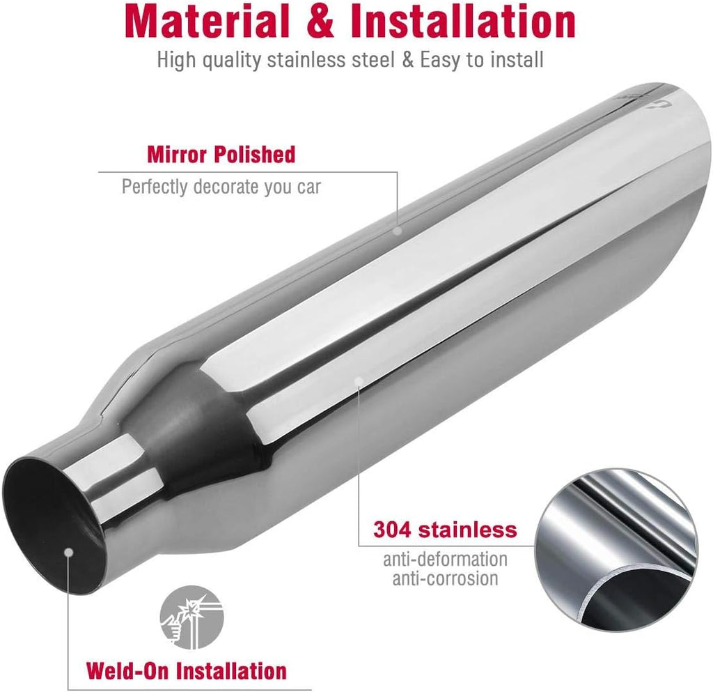 2 PCS Stainless Steel Weld-On Exhaust Tips 18" Long R2744
