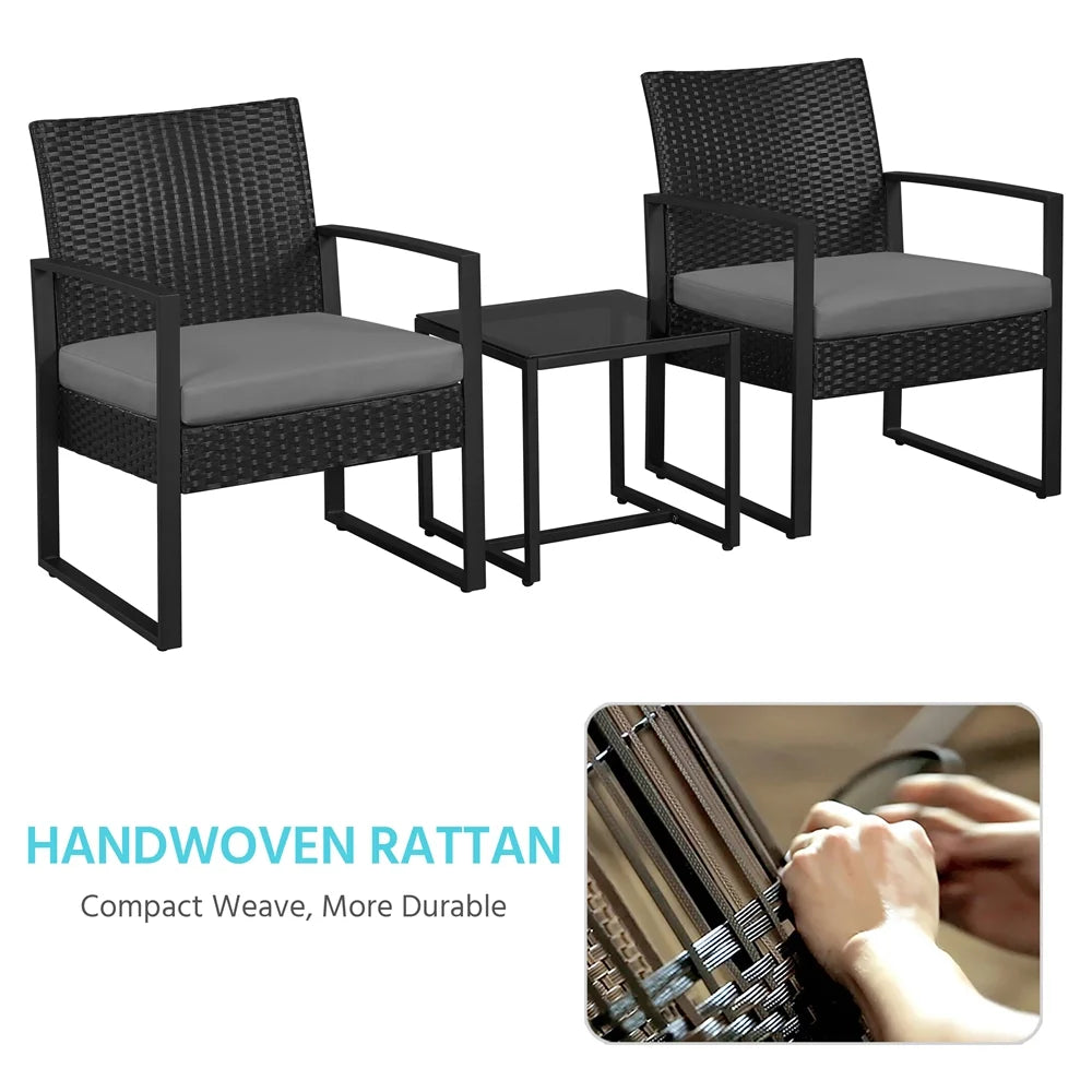3-piece Patio Rattan Chairs & Table Set with Cushions J97788