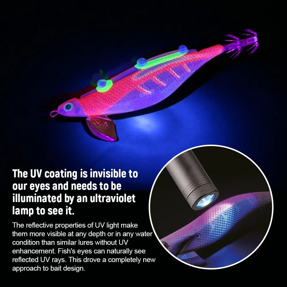 10pcs Fishing Luminous Shrimp Lure Hard Artificial Bait Wood with Squid Hooks Q84238