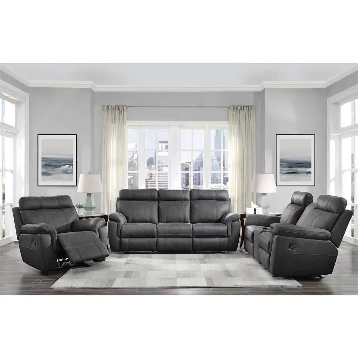 Gray Microfiber Double Glider Reclining Love Seat B265