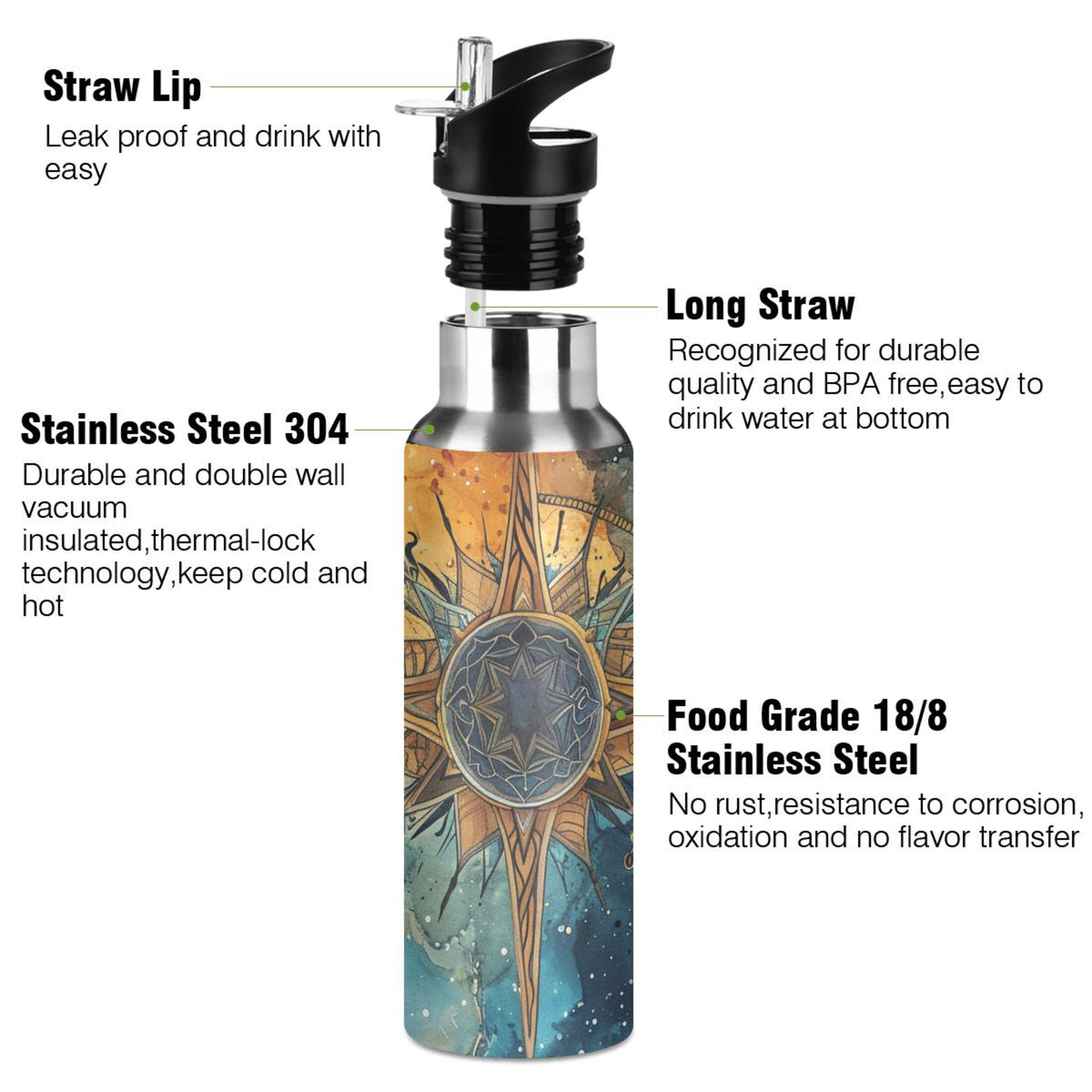 20 oz Insulated Stainless Steel Water Bottle with Straw Lid B734925