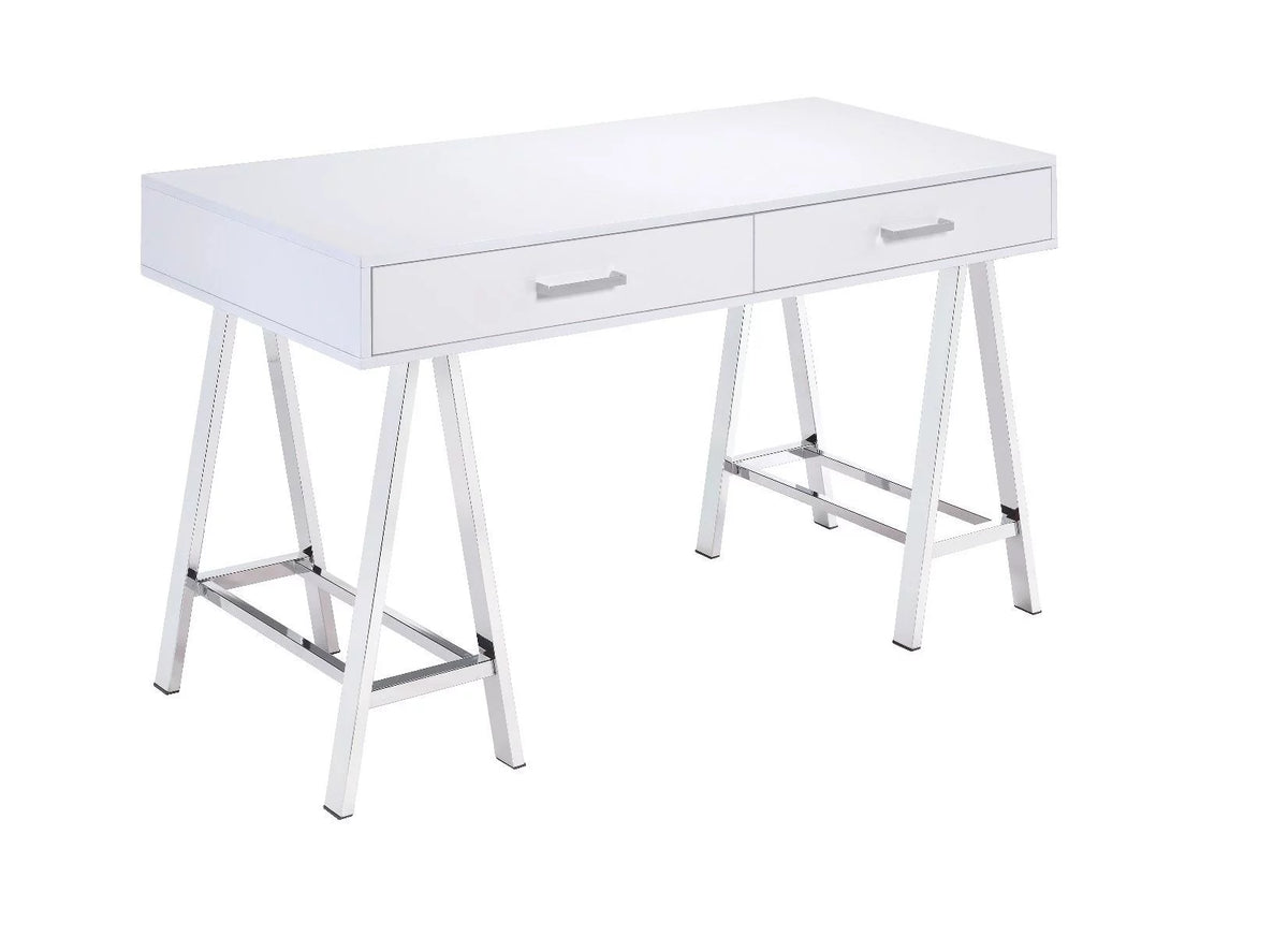 White High Gloss Chrome Writing Desk with USB Connectivity W8468