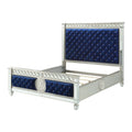 California King Tufted Panel Bed Blue Velvet Mirrored I197