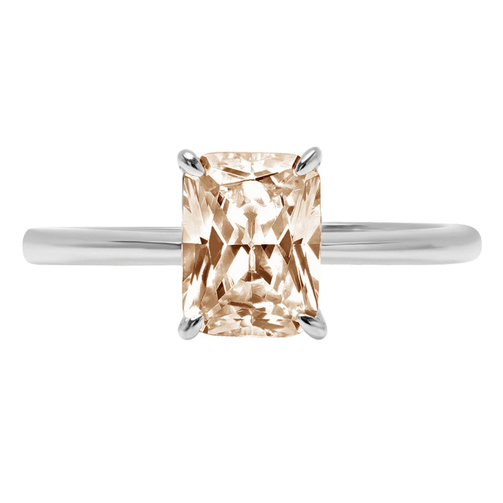 1.75ct Radiant Cut Champagne Simulated Diamond 14k White Gold Ring Size 8.25 L310