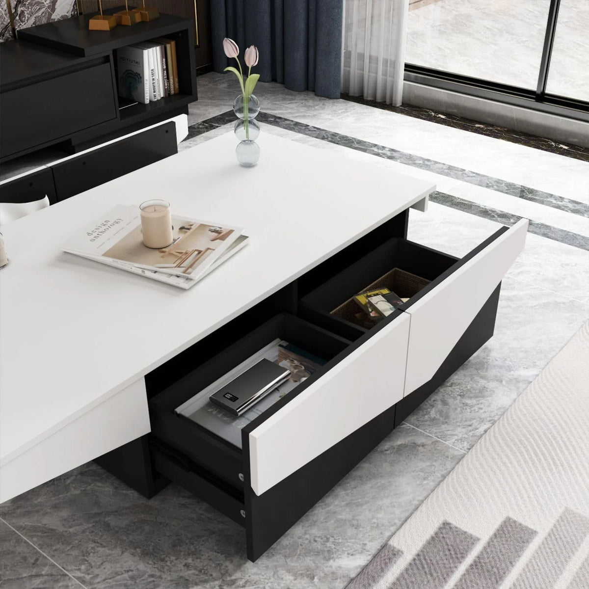 White and Black 4 Drawer Wood Coffee Table L688371