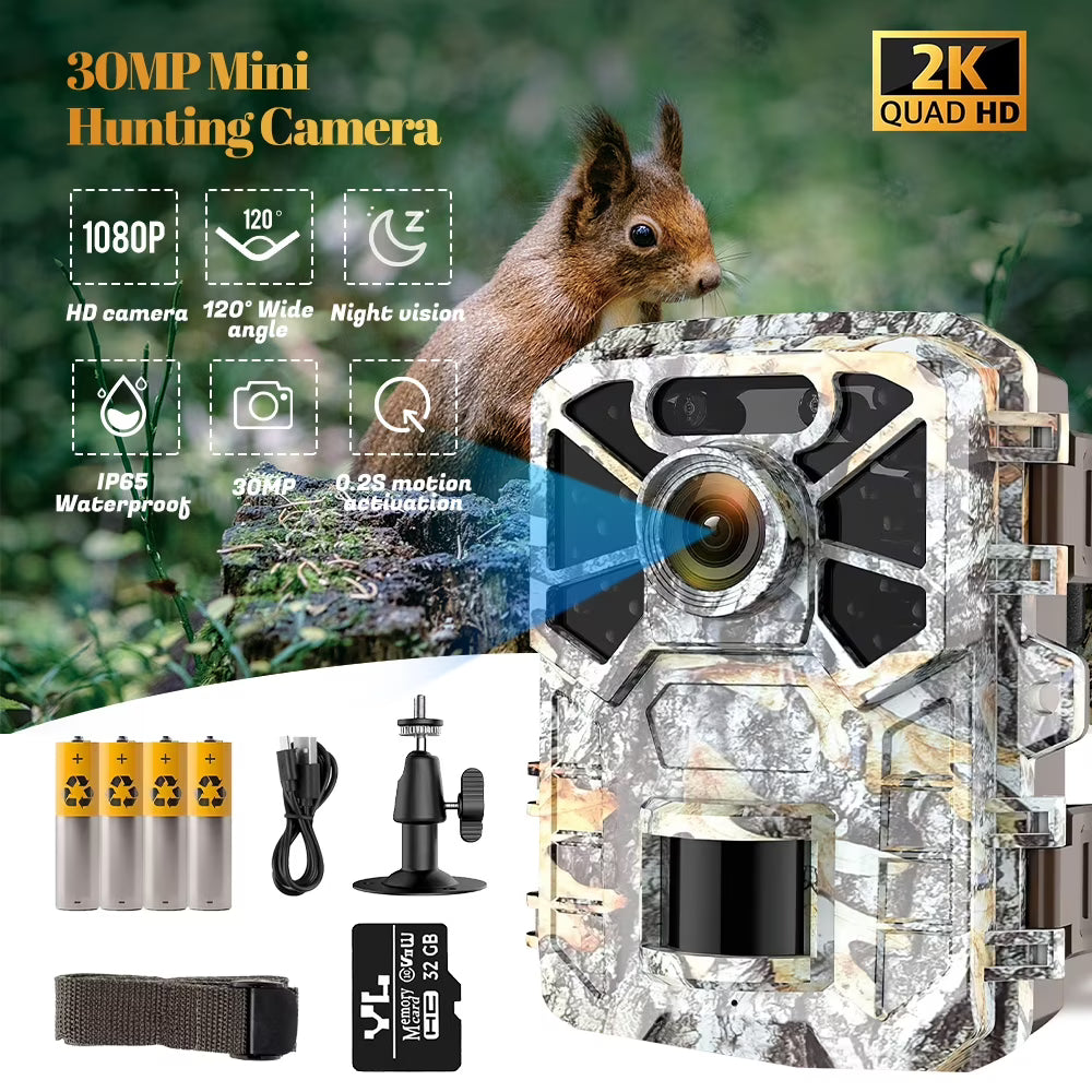 30MP 2K Infrared Night Vision Waterproof Trail Camera with 120° Wide Angle Lens M7029
