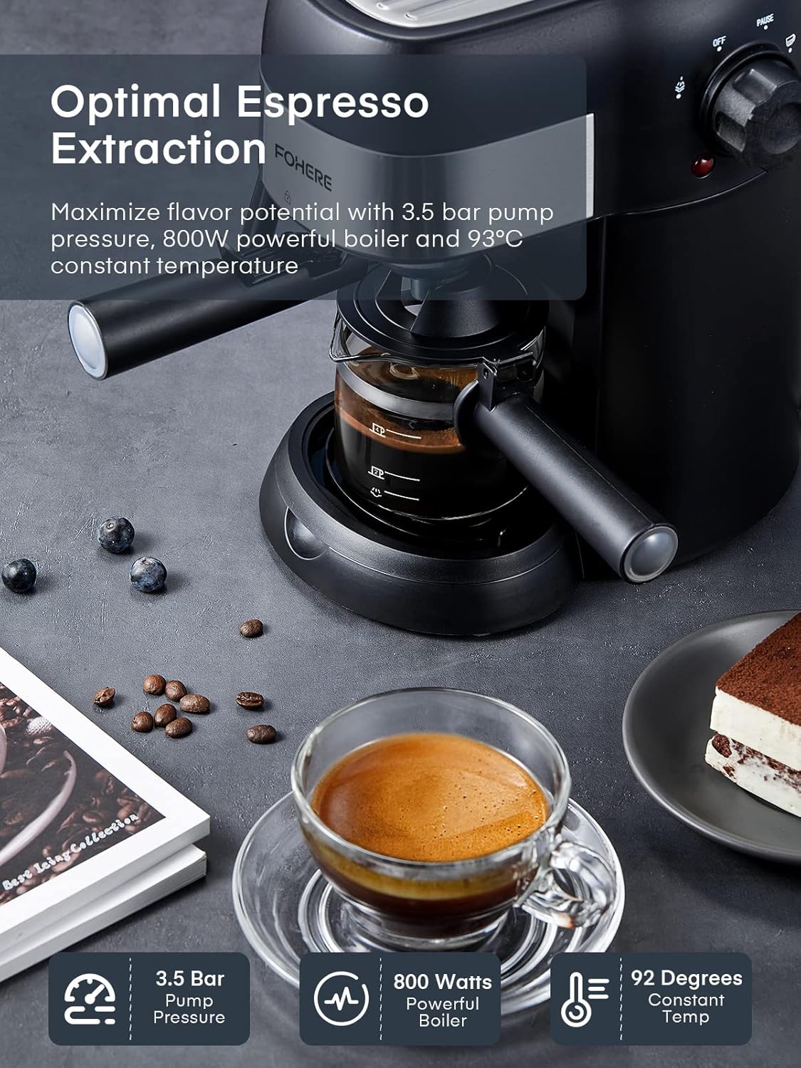 3.5 Bar 4 Cup Compact Espresso Machine with Milk Frother W46940