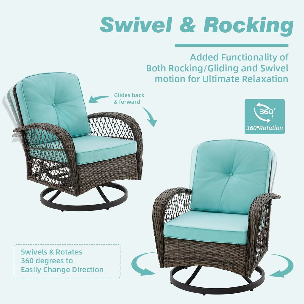 Outdoor Swivel Glider Wicker Patio Bistro Set with Cushions and Glass Table X29221