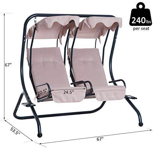 Grey Outdoor Swinging Chairs with Safety Handrails and Removable Shade Canopy D92366