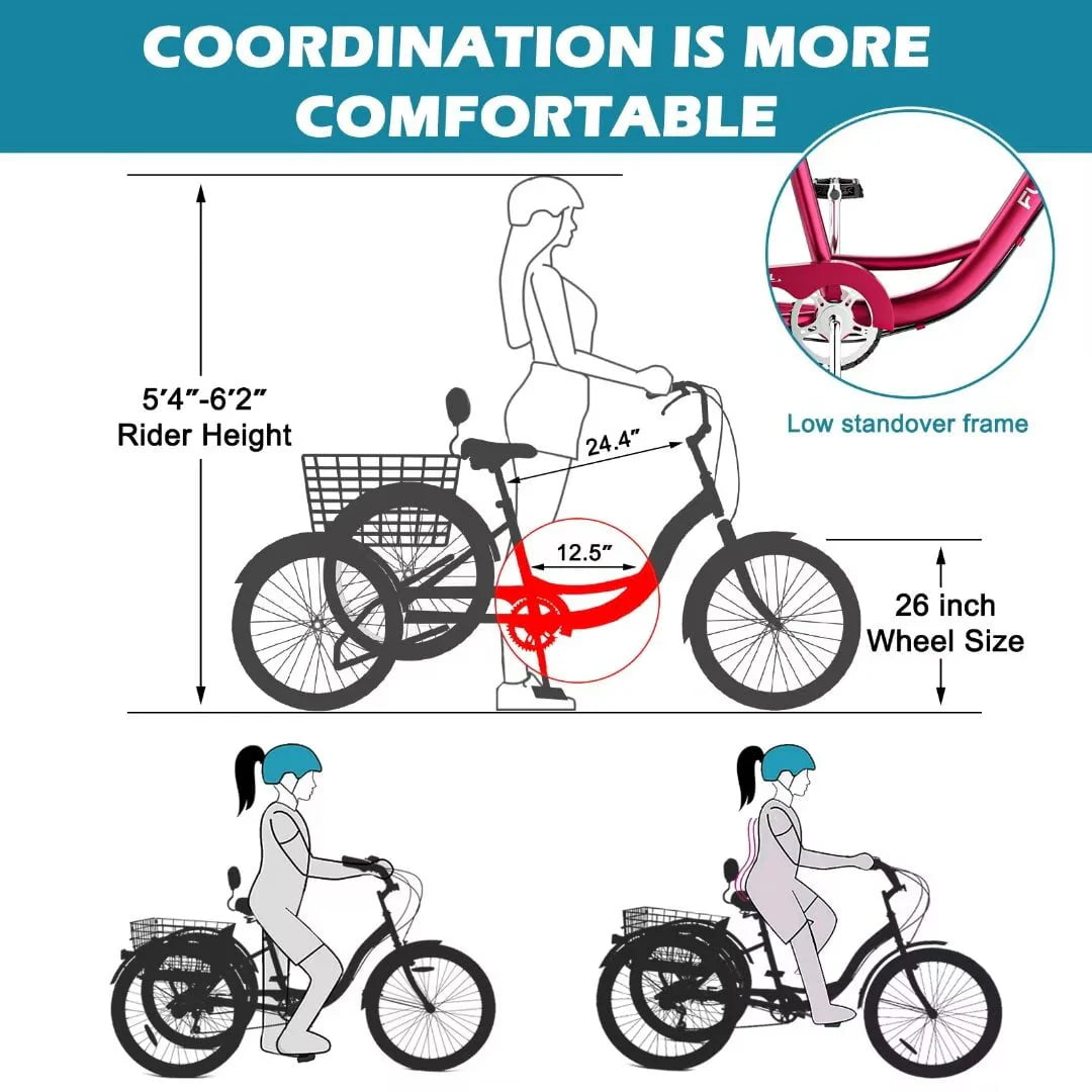 24/26 inch 3 Wheel 7 Speed Tricycle with Shopping Basket R945343