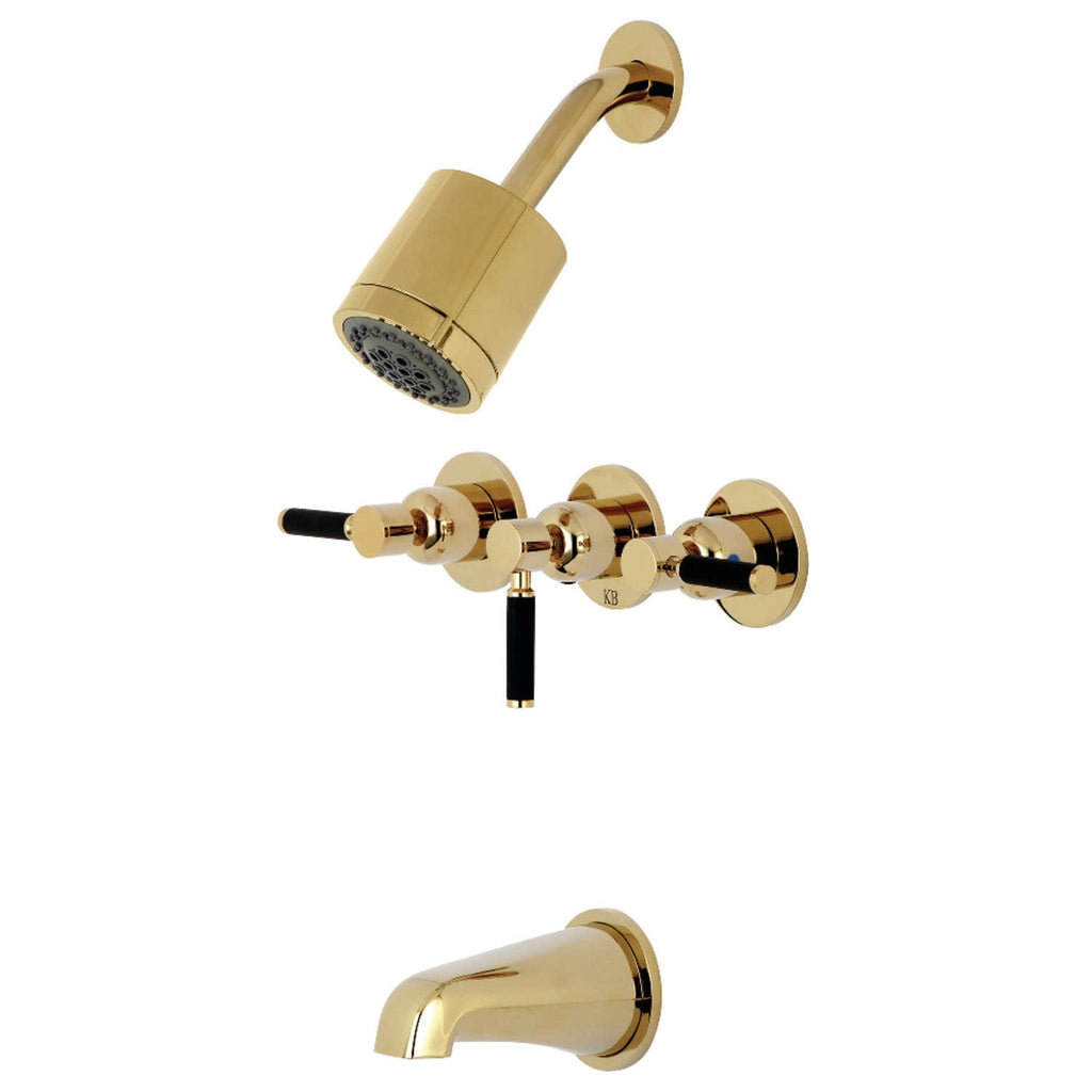 Polished Brass Three-Handle Tub and Shower Faucet I84534