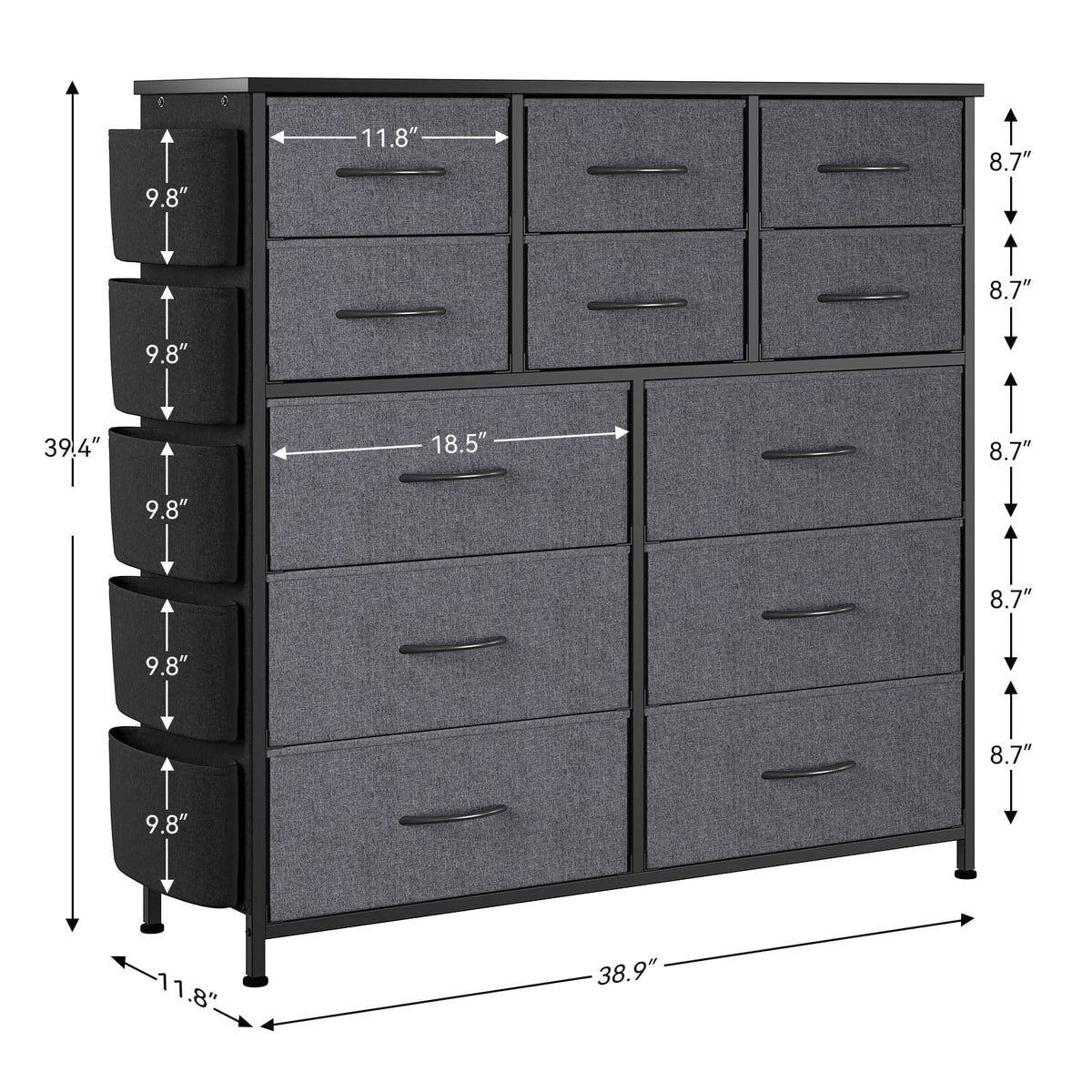 12 Drawer Fabric Dresser with Wood Tabletop Q18615