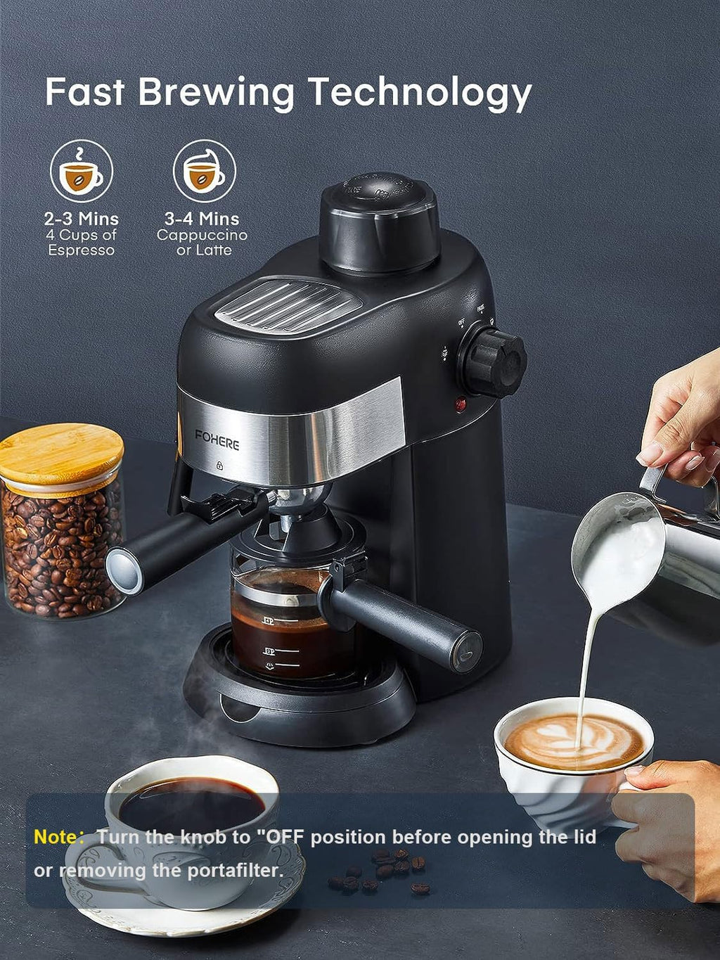 3.5 Bar 4 Cup Compact Espresso Machine with Milk Frother W46940