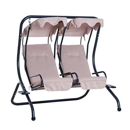 Grey Outdoor Swinging Chairs with Safety Handrails and Removable Shade Canopy D92366