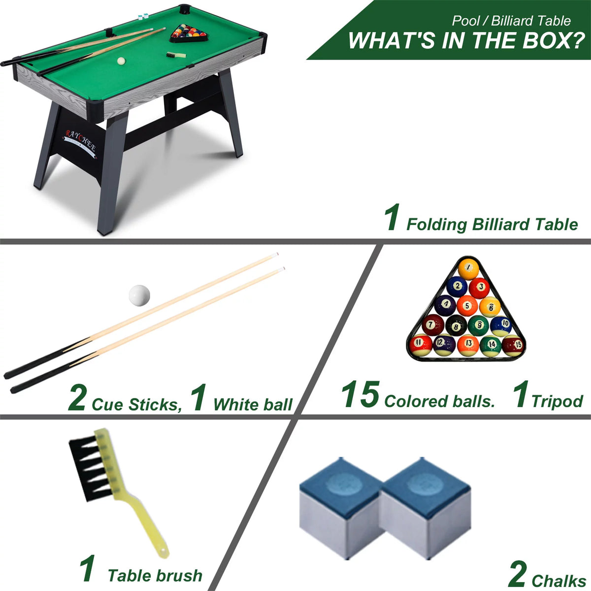 4-Ft Portable Mini Billiard Table with 2 Cue Sticks and Full Set of Balls H155966