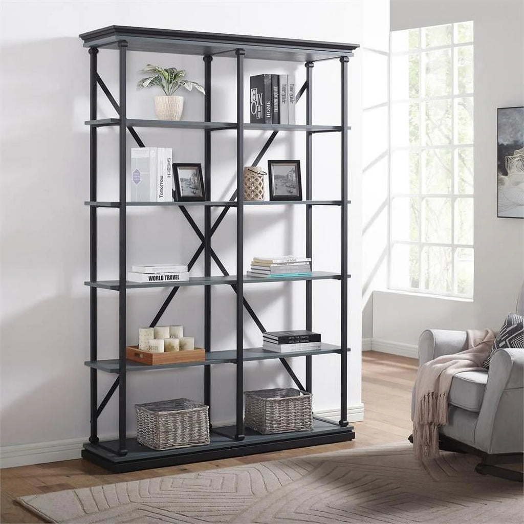 Antique Blue 58-Inch Industrial Metal Bookcase J696913