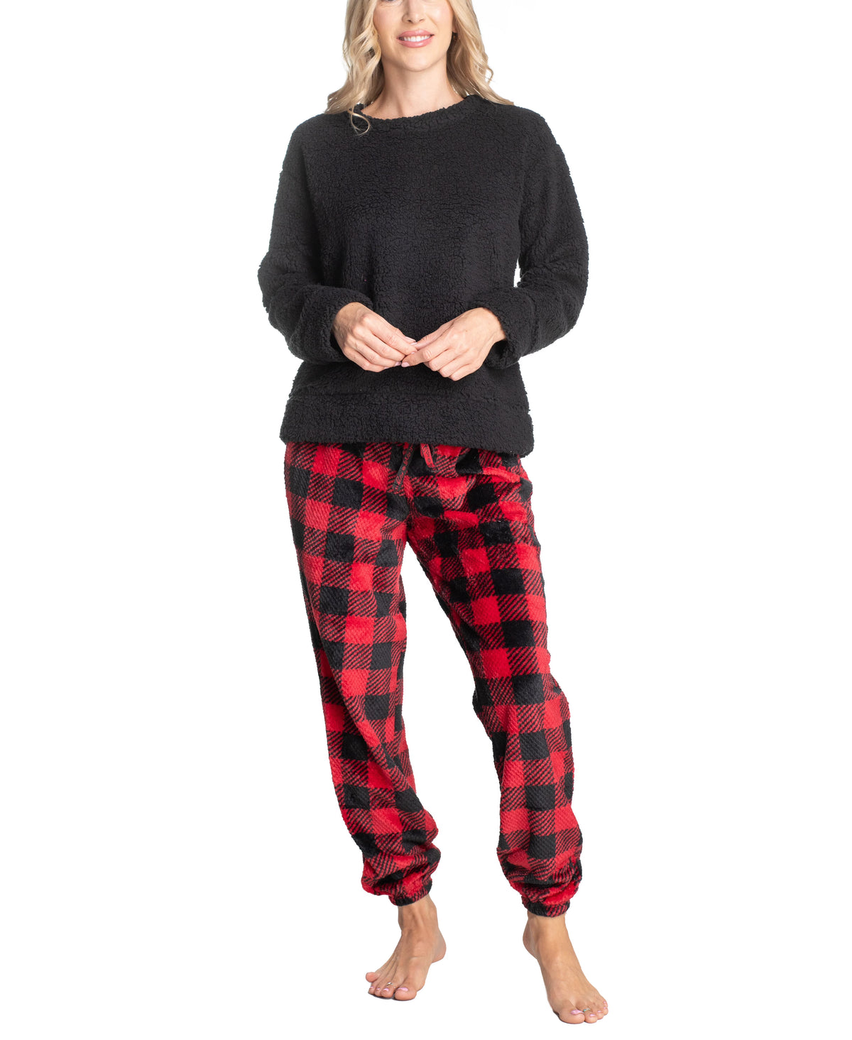 Sherpa Plush Pajama Set, Buffalo/Black, X-Small F8166
