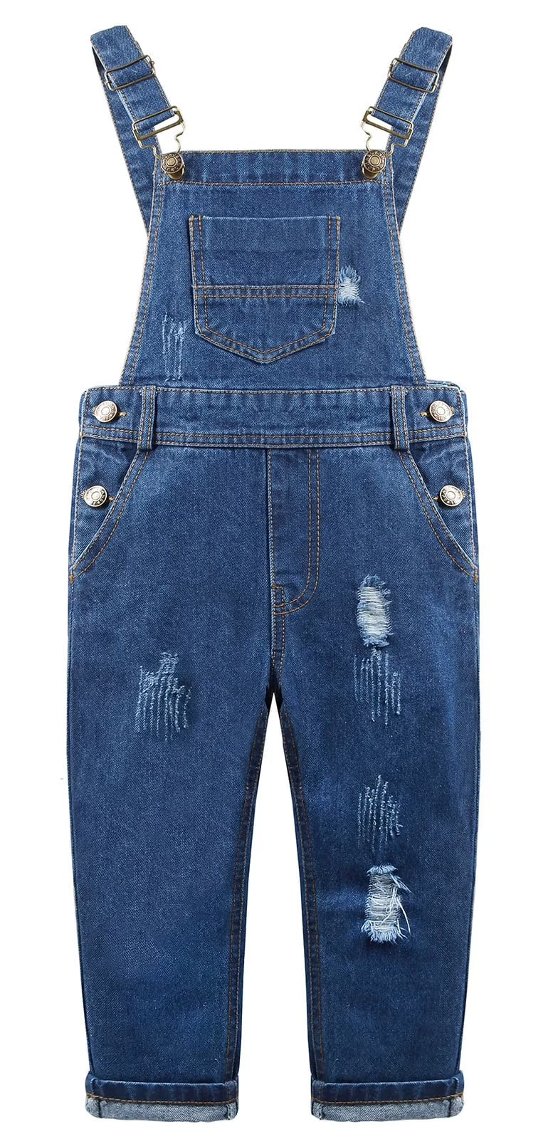 Blue 12T Girls Ripped Jeans Overalls N33335
